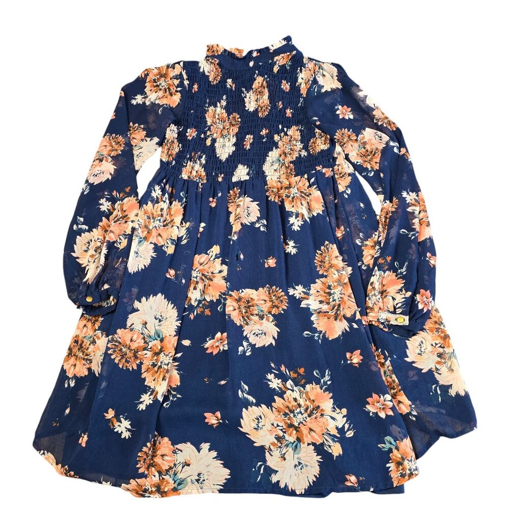 As U Wish  Blue Floral Long Sleeve Dress Size: S Fair Used‎ Condition